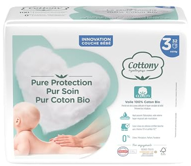 Cottony Windeln mit Bio-Baumwolle, 32 Windeln, Größe 3 (4-9 kg)