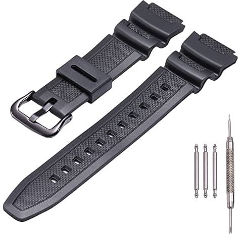 MCXGL Cinturino di ricambio in resina naturale per Casio AE-1200 SGW-300H MRW-200H W-735H Cinturino in gomma impermeabile, Fibbia nera nera, 18mm, 100%