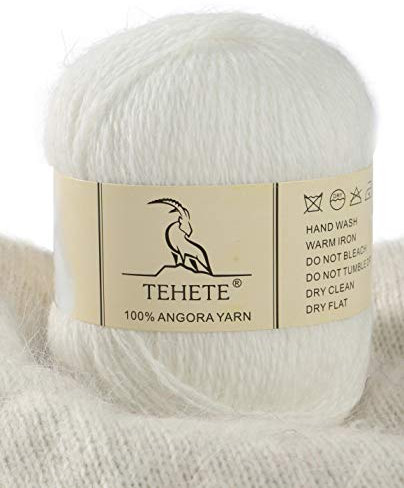 TEHETE 100% Angorawolle Garn zum Stricken, Häkelgarn 38 Farben 325 Merter 50g 2-fädig je Knäuel,weich und leicht,Weiß,801