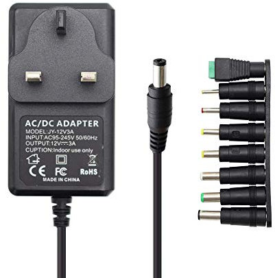 Akaboo 12V 3A Power Supply Adapter,Adapter Power Cord for LCD Monitor TV, Household Appliances, Surveillance Equipment, Led Strips,CCTV Camera DVR NVR,Cisco Router,Alarm bell,Roberts Radio with 8×Tips
