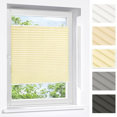 Victoria M. Praktica Plissee ohne Bohren, zum Klemmen Sichtschutz Fenster, Sonnenschutz, Polyesterstoff, 85 x 200 cm, Creme