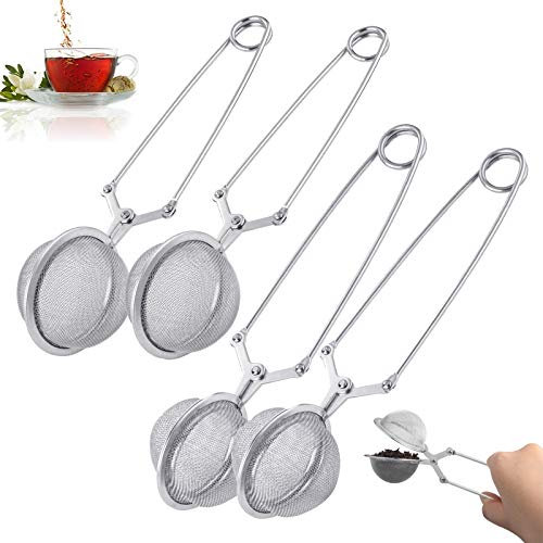 LZMMLZ Teezange Tee Zangen Sieb Teefilter Tee-Netz Edelstahlsieb Kugelform Teekanne Tee-Ei Teekugeln mit Griff für Teeliebhaber ideal geeignet für Losen Tee Alle Tee Blätter und Glühgewürze 4 Stück