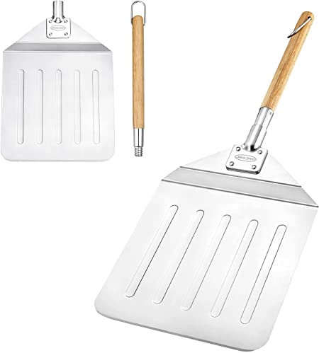 Unicook Pizza Peel, 10 Inch Stainless Steel Pizza Paddle with Long Detachable Wood Handle for Easy Storage, Metal Pizza Shovel for Moving Pizza in and Out of The Oven