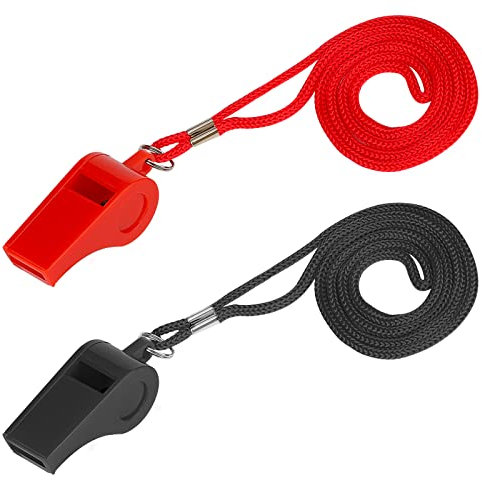 SAVITA 2 Stück Sport Pfeife, Trillerpfeife Plastik, Lauter Ton ABS Plastik Pfeife mit Lanyard im Training Überleben Notfall Sport für Schiedsrichter Trainer Lehrer Hundetraining (Schwarz, Rot)