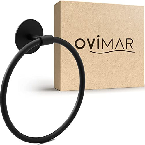 ovimar Handtuchring Halsnoy | rund | schwarz | ohne Bohren | Zeitloses Design | zum Kleben | Handtuchhalter für das Badezimmer