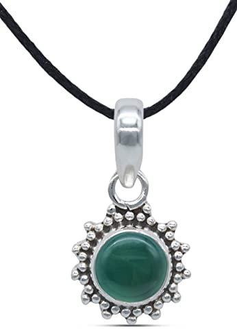 mantraroma Kettenanhänger 925 Silber grüner Onyx Stein Edelstein Kettenanhänger Damen Sterling Silber Halskette Anhänger Geschenk (MAH-126-14)