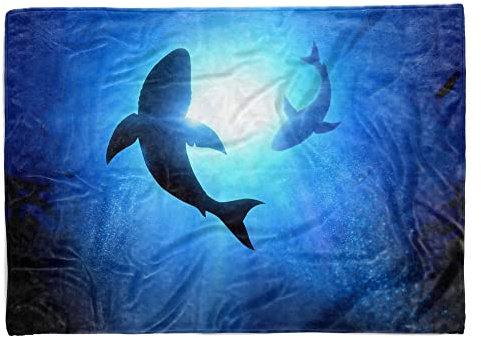 Eau Zone Handtuch Strandhandtuch Saunatuch Kuscheldecke mit Tiermotiv Hai unter Wasser Größe 140 x 70 cm