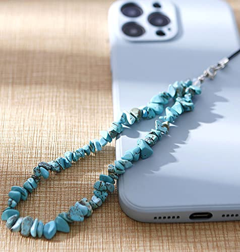 Bunte Natürlicher Kristallstein Kies Handykette,Universal Handy Handschlaufe Handy Charm Handgelenk Handy Lanyard Perlen Kette Telefonkette Handyschmuck Schlüssel Taschen Handy Anhänger,Türkis