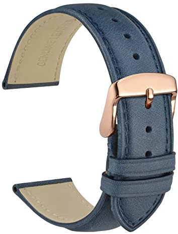WOCCI 18mm Vintage Leder Uhrenarmband mit Roségoldener Schnalle, Ersatz Armbanduhr (Blau)