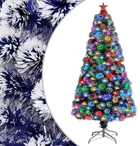 vidaXL Künstlicher Weihnachtsbaum mit LED Tannenbaum Christbaum Dekobaum Kunstbaum Weihnachten Dekoration Weihnachtsdeko Weiß Blau 120cm Glasfaser