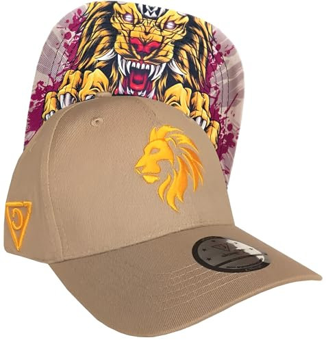 Capiche [99+ Designs] Beiger Hut, The Lion, Fedora Hut Herren, Lion Cap, Gelbe Mütze, Baseballkappe mit Goldenem Löwen Frontlogo, Dschungelhut, Tierstil