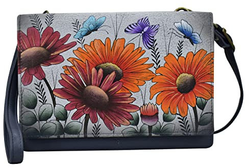 Anna by Anuschka Damen Belt Bag 4-in-1 Organizer aus echtem Leder, handbemalt, Crossbody/Gürteltasche/Clutch/Writlest – Wild Meadow Dusk