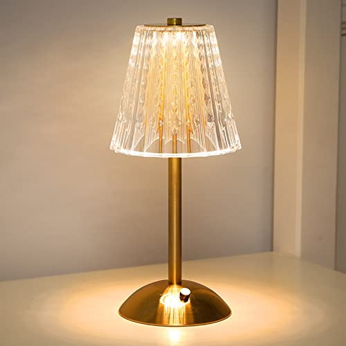 Kristall Tischlampe Kabellos, LED Akku Tischleuchte Dimmbar 3 Farben Touch Lampe, Romantisch Atmosphäre Nachttischlampe, USB Aufladbar Nachtlicht für Wohnzimmer Schlafzimmer Garten Gaststätte Bar