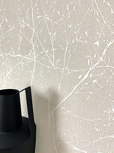 NEWROOM Tapete Beige Vliestapete Äste - Ästetapete Floral Creme Grau Blätter Blumen Blumentapete Romantisch Rosentapete Vintage inkl. Tapezier-Ratgeber