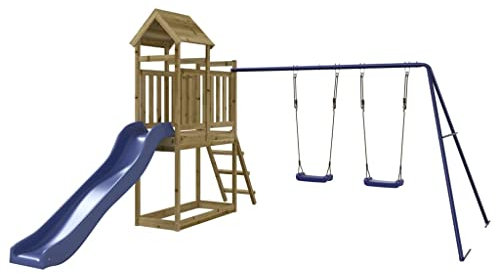 vidaXL Spielturm, Klettergerüst mit Rutsche Schaukel, Kinder Kletterturm mit Holzdach, Spiel-Zubehör für Garten, Holz Spielplatz, Imprägniertes Kiefernholz