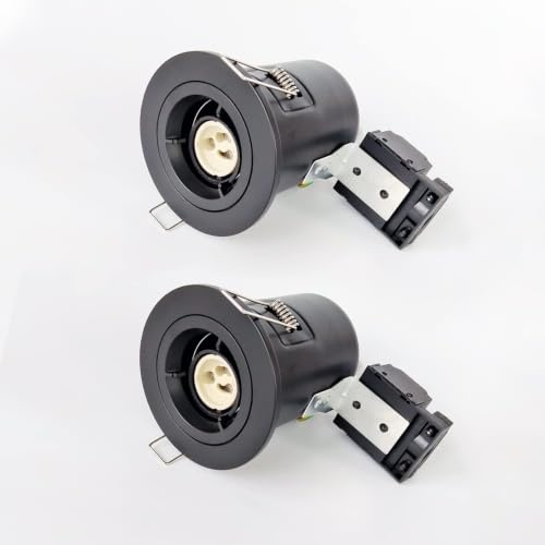 Sweier Schwarze Deckenstrahler Flammhemmende, IP20 Einbaustrahler, AC220-240V Downlight Deckendownlight GU10 Indoor, Bohrung ø68-75mm, Satz von 2(Leuchtmittel nicht enthalten).