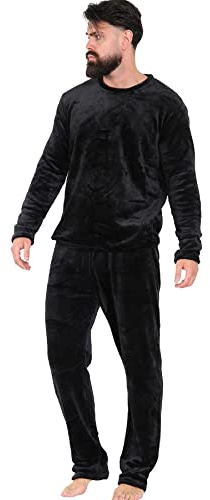 A2Z Uomo Pigiama Morbido Caldo Vello Twosie Adulti Girocollo - Pjs 218 Black XL