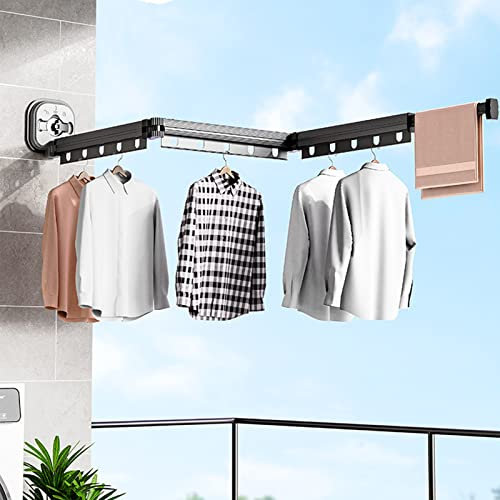 Wäscheständer, Einziehbar Wandmontierter Kleiderständer mit Saugnapf, Versenkbar Zusammenklappbar Kleiderstange mit Haken & Handtuchhalter Balkon,Wäsche, Badezimmer, Schlafzimmer (Dunkelgrau 3-fach)