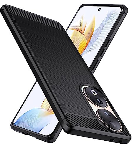 Natbok Custodia Cover per Honor 90,Spazzolata e Fibra di Carbonio Morbido Silicone TPU Cover,Antigraffio, Antiscivolo, Antiurto di Grado Militare e Robusta per Honor 90 Cover,Nero
