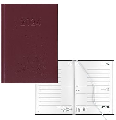 Idena 11016 - Buchkalender 2024, DIN A5, basic burgunderrot, 320 Seiten, Hardcover Tagesplaner mit Leseband