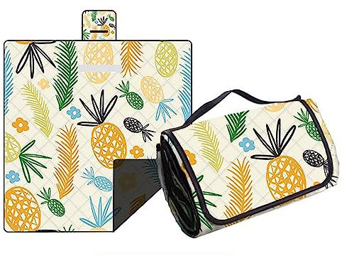 Hayisugal Picknickdecke Sandfrei Stranddecke Wasserdicht Campingdecke Waschbar Strandunterlage Tragbare Picknickdecke Soft für Strand,Picknick,Wandern,Reisen, Ananas, 150 x 200 cm