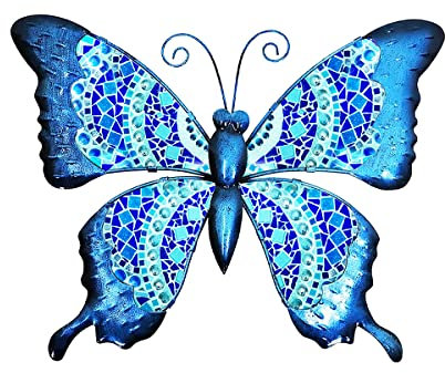 ROCKING GIFTS Wanddeko Blauer Schmetterling, Metall, Mosaik, 24x19 cm, Terrasse, Garten, Balkon