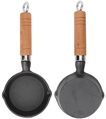 Sart¨¦n de Hierro Fundido con Mango de Madera de 10 Cm Sart¨¦n de Hierro Fundido Mini Sart¨¦n para Tortillas, ?perfecta para Hacer Tortillas, Alb¨®ndigas y Panqueques en una Sart¨¦n
