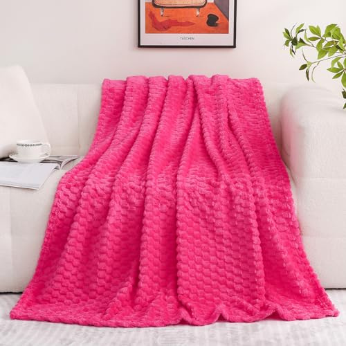 Puncuntex - Manta decorativa rosa fucsia, 152 x 203 cm, de franela, forro polar, jacquard en relieve, supersuave, cálida, para sofá y sillón, ligera