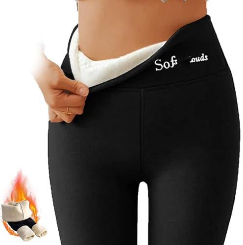 Soft Clouds Fleece Leggings for Women Winter,Casual Warm Winter Solid Pants,Womens Fleece Lined Leggings (Black, M)