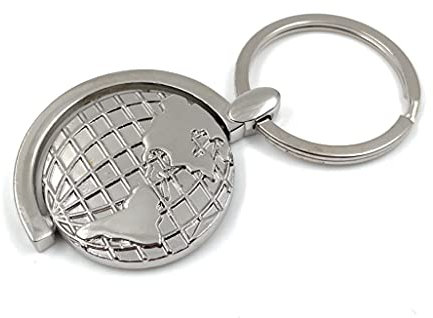 Onwomania Porte-clés globe terrestre en métal porte-bonheur dans une boîte cadeau en aluminium, idéal pour offrir, argenté, taille unique