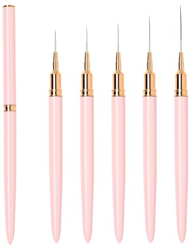 7/9/11/15/25mm Pinceau Nail Art Ongles Professionnel avec Capuchon Bouchon 5 Pièces - LEA-SHALL Pinceaux Liner Ultra Très Fin pour Ongle Gel, Peinture Acrylique, UV Construction, Brosses French Set