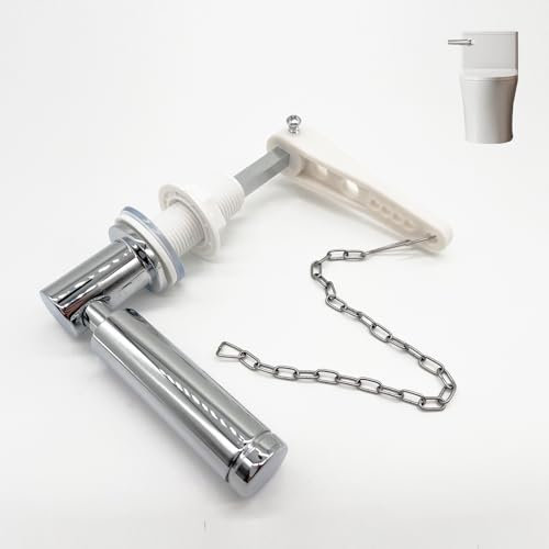 Chonphan Toilet Flush Handle Replacement-1/2” Thread, Zinc Alloy Metal Handle Chrome Plated Toilet Cistern Lever Flush Handle with Chain for Toilet WC Cistern Tank-Sturdy Style