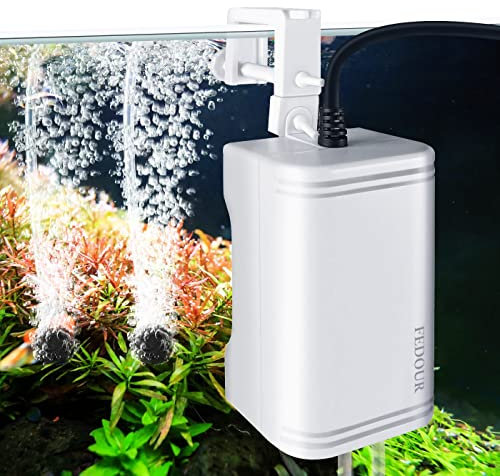 FEDOUR Silent Mini Bomba Aire Acuario, 180LPH Bomba de Oxigenador para Pecera Colgante, Ultra-Silencioso Bomba de Aire para Acuario, Oxigenador Acuario de Doble Salida de 1-200L