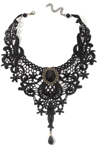 LEEQ Gothic Halskette - Halsschmuck Damen Spitze Kette Damen Gotisch Choker Zubehör Vintage Halsband Victorian Schmuck für Halloween Pfingsten Maskerade Karneval Fasching Halloween Outfit,Schwarz