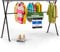 HeimGlück Kleiderständer/Wäscheständer + Tasche & Rollen Ben schwarz [Ausziehbar 1.30-2.0m, klappbar, sehr Stabil Edelstahl] Jackenständer, Garderoben-Ständer, Flurgarderobe, offener Kleiderschrank