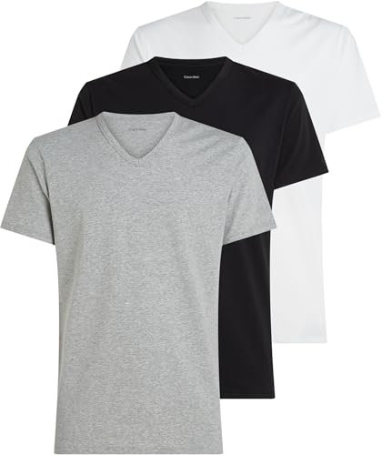 Calvin Klein Camisetas de Manga Corta Hombre Pack de 3 con Cuello de Pico, Multicolor (Black, White, Grey Heather), L