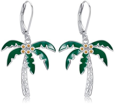 HUKKUN Palm Tree Earrings Sterling Silver Hawaiian Coconut Palm Dangle Earrings Palm Tree Jewelry Gift for Women