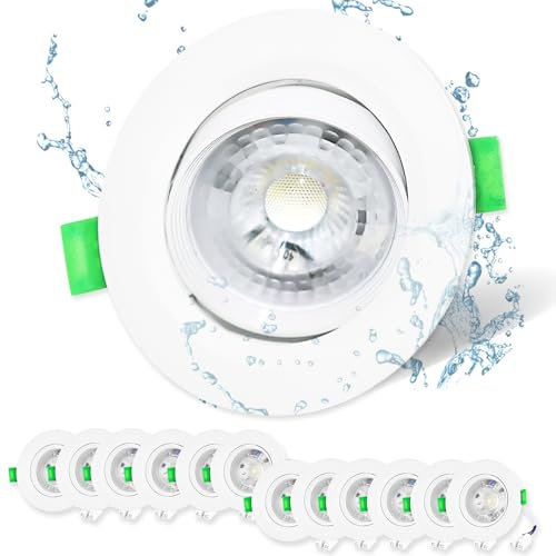 Mizlay 12er Set LED Einbaustrahler 230V 30° Schwenkbar 90mm (Lochmaß 72-80mm), Außen Spots IP44 Kaltweiß 6000K 5W, Flach Deckenspots Einbauleuchten Einbauspot Rund Weiß für Badezimmer Innen Decke