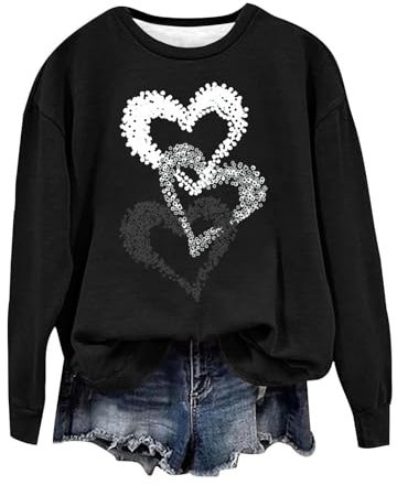 luohaibell Sweatshirt ohne Kapuze, Damen, Rundhalsausschnitt, langärmlig, modisch, bedruckt, niedlich, schick, modisch, Sweatshirt, ohne Kapuze, bequem, locker und leicht, für Herbst und Winter, A-le