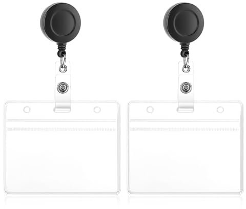 JIEYAO Lot de 2 porte-badges transparents avec enrouleurs de badge, porte-badges horizontaux, en plastique souple et rétractable, pour infirmière, médecin, enseignant, bureau (horizontal)