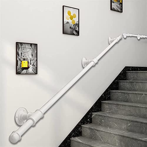 Wandtreppen-Geländer-Handlauf, Treppengeländer-Geländerhalterungen, weißes Metall, schmiedeeisernes Wandbalustraden-Fußgeländer, sichere Unterstützung 200 kg – Komplettset (Größe: 20 Fuß)
