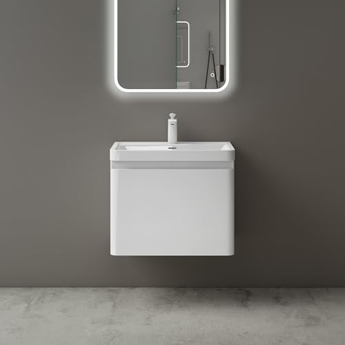 Mai & Mai Meuble de Salle de Bain Suspendu 60x42x50cm avec Tiroir et Lavabo Meuble sous Lavabo Blanc Ancona