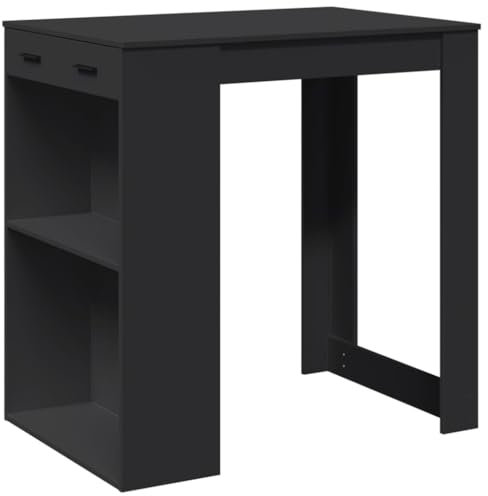 vidaXL Bartisch, Stehtisch mit 2 Ablagen Schublade, Tresentisch für Küche Wohnzimmer Essbereich, Küchentisch Bistrotisch, Schwarz Holzwerkstoff