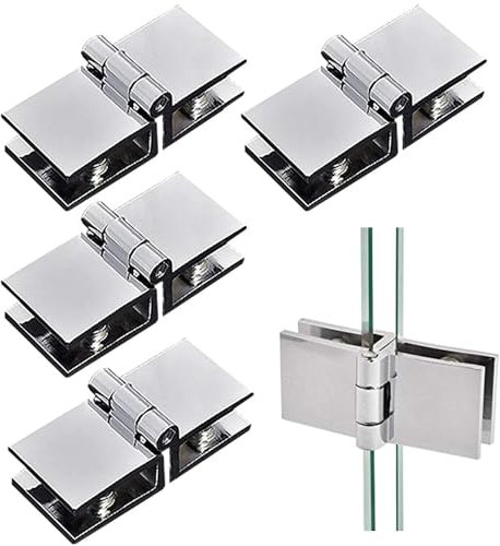 4 cerniere per porte in vetro, 180 gradi, doppio lato, per armadio doccia, morsetto regolabile in lega di zinco, per spessore del vetro da 5 mm a 8 mm