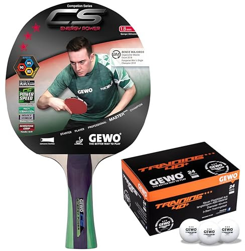 GEWO CS Energy Power - Tischtennis-Schläger - Profi-Tischtennisschläger, ITTF genehmigt - Schläger mit kontrolliertem Belag und hohen Rotationseigenschaften, konkav, 1,8mm Schwamm, rot-schwarz
