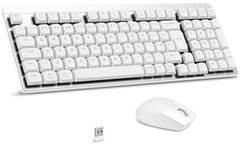LeadsaiL FA98 Low-Profile Wireless Mechanical Keyboard and Mouse Set, 2.4G Wireless and Comfort Semi-quiet Typing, 98-Key Compact Slim 96% Keyboard for Windows/MacOS PC Laptop - Silver