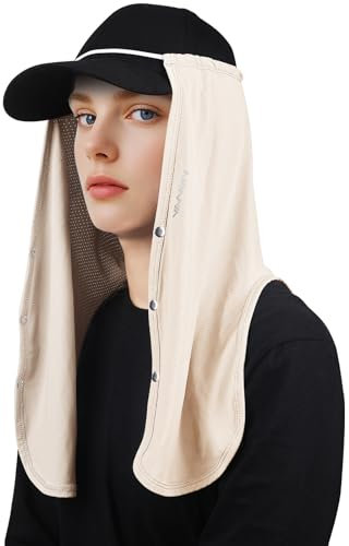 YANIKY Verstellbare UV Sonnenhut Nackenschutz Halstuch, 2-in-1 Sonnenschutz Atmungsaktiv UV-Schutz Halsklappe als Zubehör für Basecap, ideal für sommerliche Outdoor-Aktivitäten (Beige)