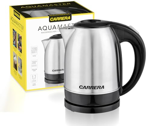 CARRERA Wasserkocher [1,7L Füllvolumen] - 2200W - Edelstahl - Silber - Electric Kettle - Stainless Steel Kettle