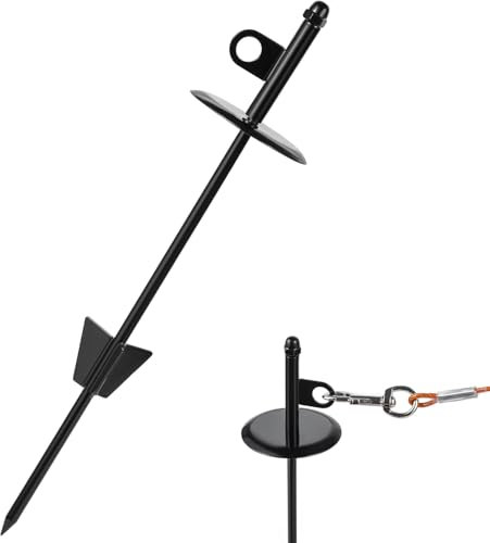 Mi Metty Dog Tie-Out Stake,Heavy Duty Dog Stake for Medium to Large Dogs up to 200 lbs, 360° Swivel Ground Anchor Perfect for Beach, Camping & Yard (Black)