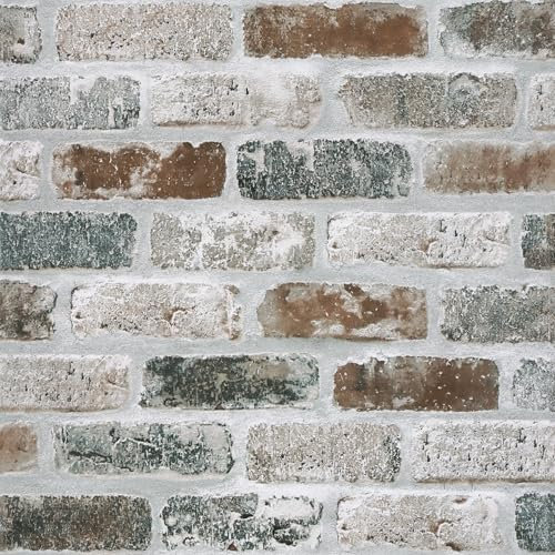 Timeet Peel and Stick Wallpaper Brown Grey Brick Effect Sticky Back Plastic Paper Self Adhesive Wallpaper Rustic Brick Contact Paper Sticker for Furniture for Kitchen Bedroom Entire Rooms 44x1000cm